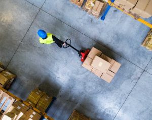 Forklift of parcels in a factory