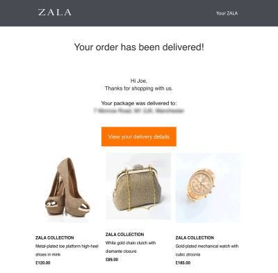 Zala branded post purchase screen