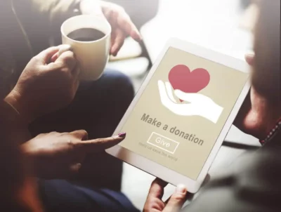 Making a donation to charity on tablet