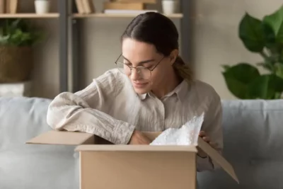 Woman returning packaging