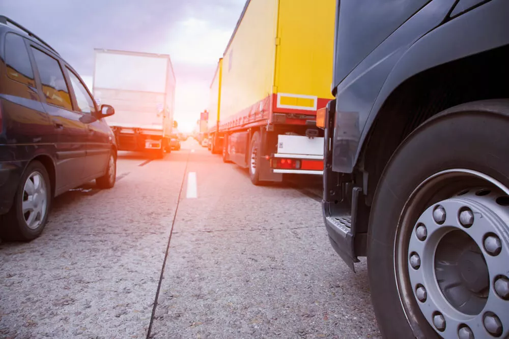 Delivery lorries stuck in traffic jam