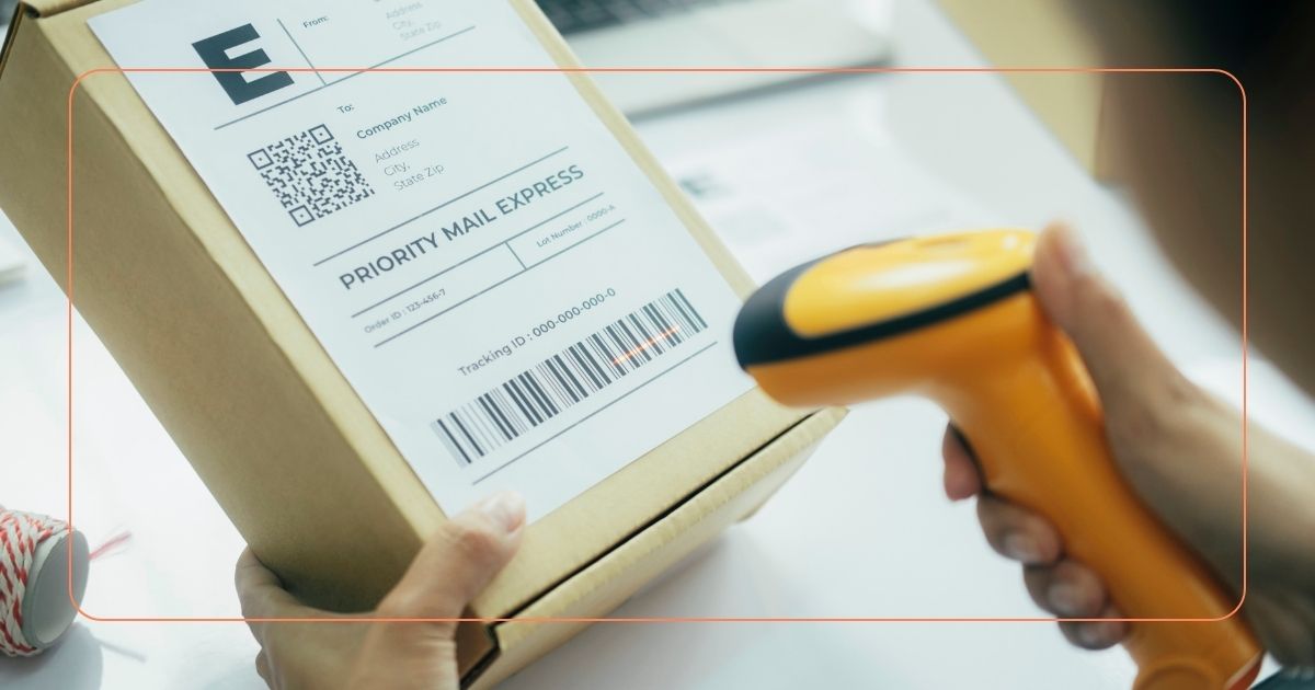 Parcel barcode is scanned by a mobile scanner