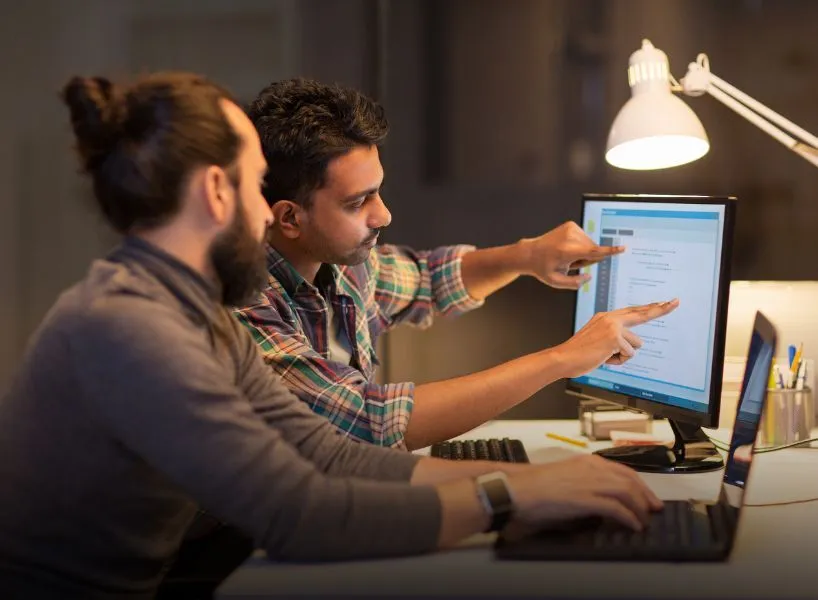 Product team working at laptop